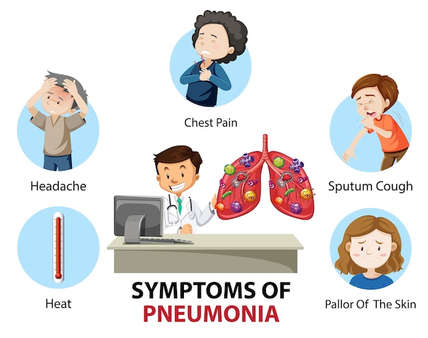 Free Vector | Symptoms of pneumonia cartoon style infographic