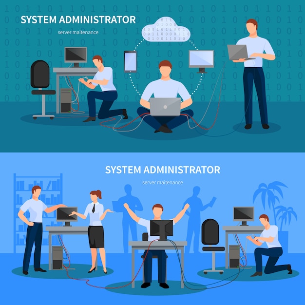 System administrator banners set Free Vector