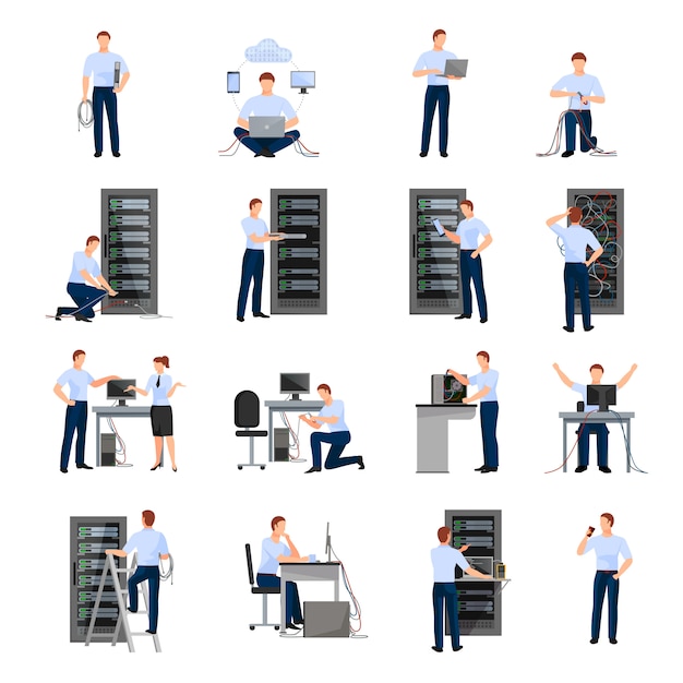 Free Vector System Administrator Flat Icons Set