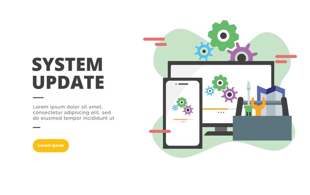 システム更新フラットデザインバナーイラスト プレミアムベクター