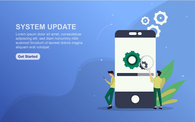 System update landing page template. flat design concept of web page design for website. Premium Vector