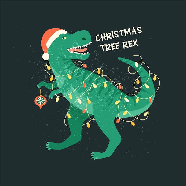 Download Premium Vector | T-rex christmas tree with garland lights ...