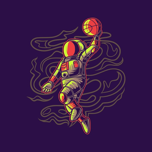 Premium Vector | T shirt design astronaut jumping with basketball ...