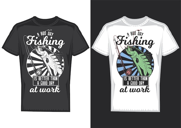 魚と釣り竿のイラストが入ったtシャツのデザインサンプル 無料のベクター