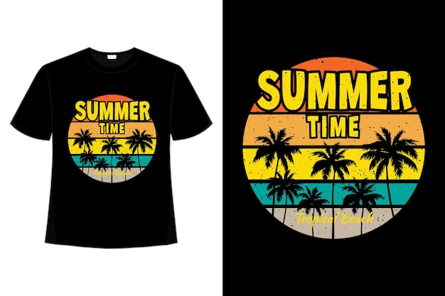 Premium Vector T Shirt Design Of Tropical Summer Time In Retro Style