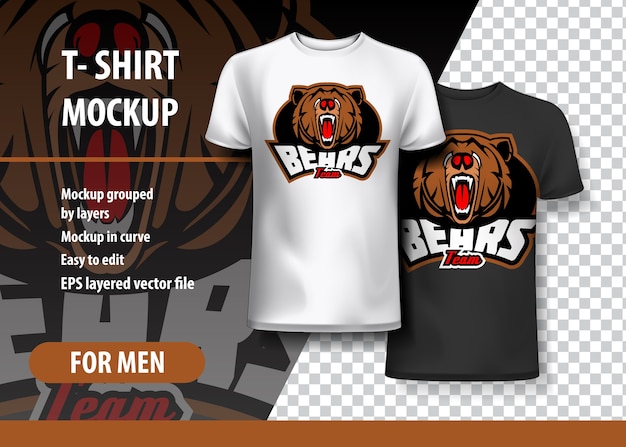 Download T-shirt mockup with bears in two colors Vector | Premium ...