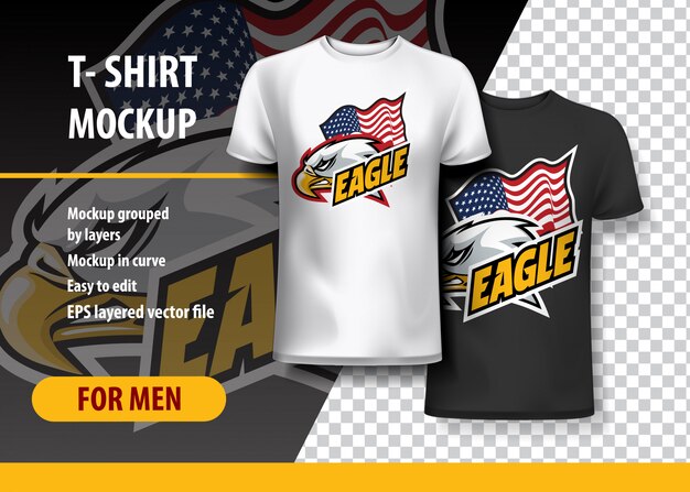 Download T-shirt mockup with eagle side head and flag, fully ...