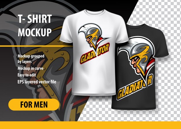 Download T-shirt mockup with gladiator side head, fully editable ...