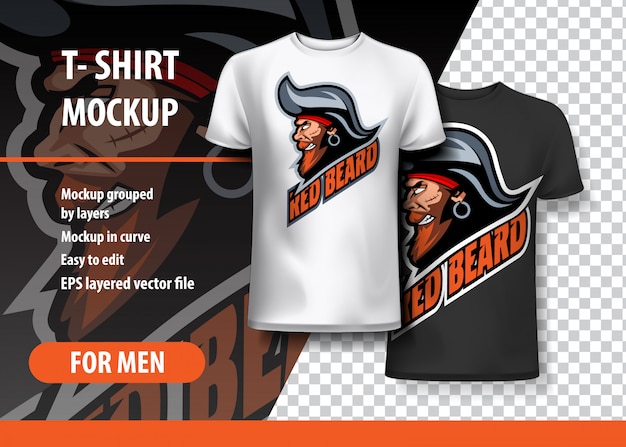 Download T-shirt mockup with pirate side head, fully editable ...