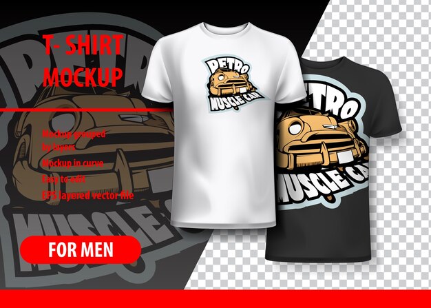 Download Premium Vector T Shirt Mockup With Retro Muscle Car Phrase In Two Colors