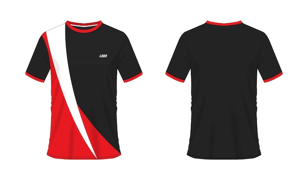 白地にチームクラブのtシャツ赤と黒のサッカーまたはサッカーテンプレート ジャージースポーツ プレミアムベクター