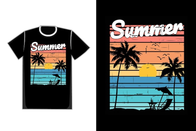 Premium Vector | T-shirt silhouette beach sunset sky beautiful retro ...