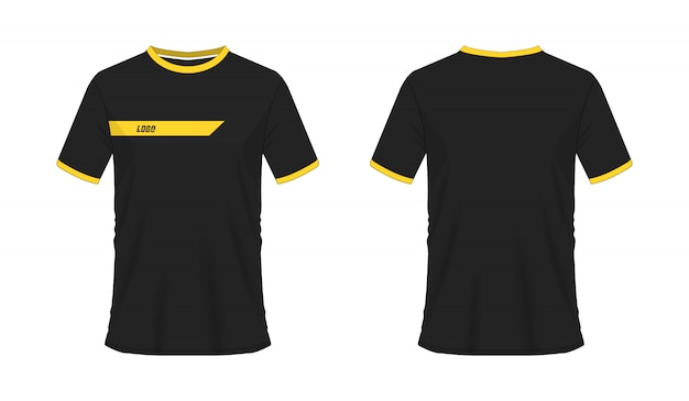 Tシャツの黄色と黒のサッカーまたはフットボールのイラスト プレミアムベクター