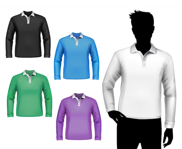 T-shirts male polo long sleeve set | Premium Vector