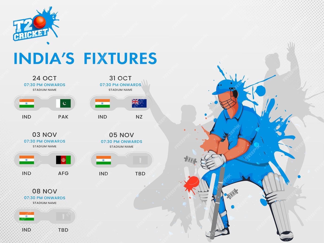 Premium Vector T20 cricket india's fixtures schedule poster design