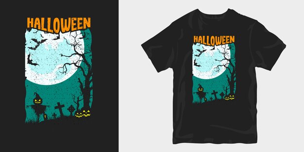 ハロウィン暗いイラストシルエットtシャツデザイン プレミアムベクター