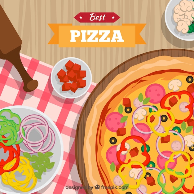 Tablecloth background with pizza