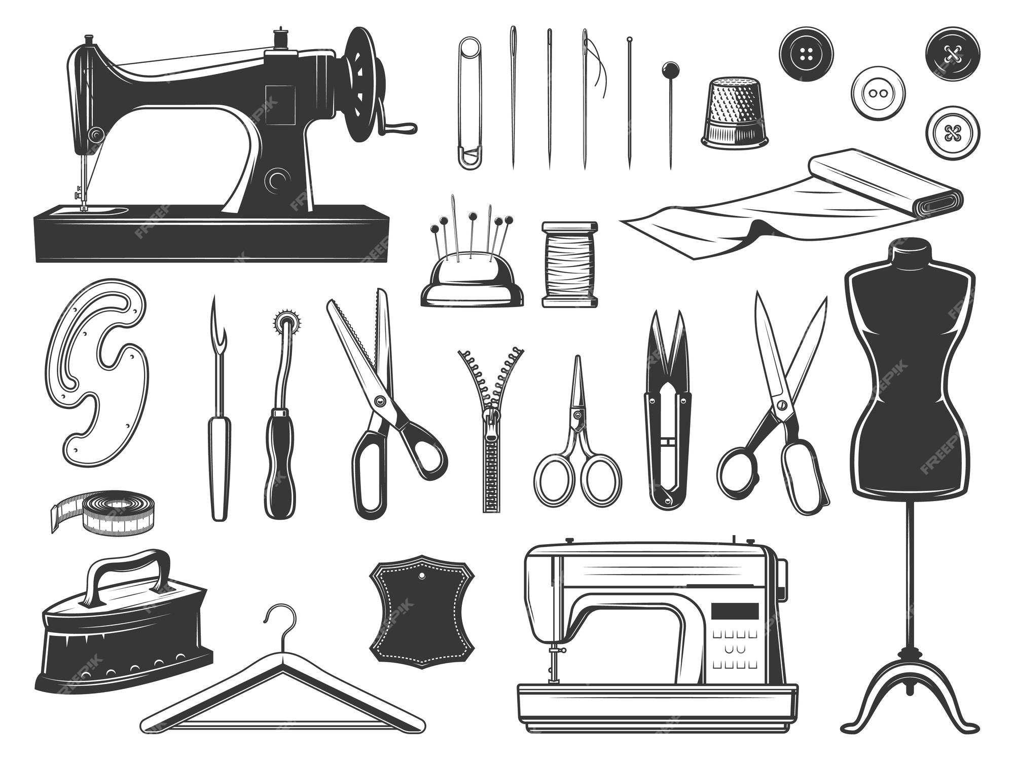 Premium Vector | Tailor and seamstress tools sewing equipment ...