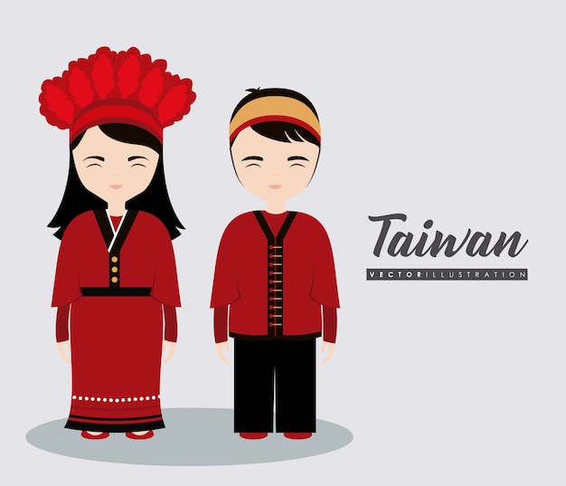 Premium Vector | Taiwan design with taiwanese cartoon man and woman