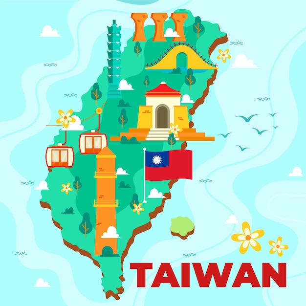 Free Vector  Taiwan map with landmarks