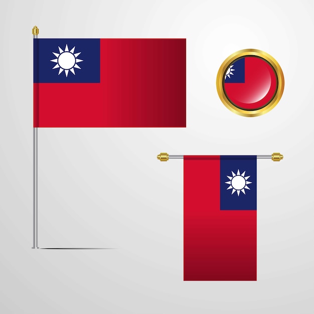 Download Taiwan waving flag design with badge vector | Premium Vector