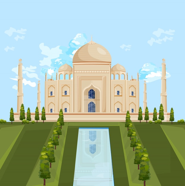 Premium Vector | Taj mahal india building attraction