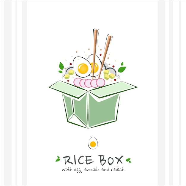 Download Premium Vector Takeaway Rice Box With Egg Avocado And Radish Illustration