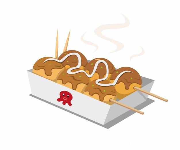 Premium Vector | Takoyaki japanese street food in cartoon isometric