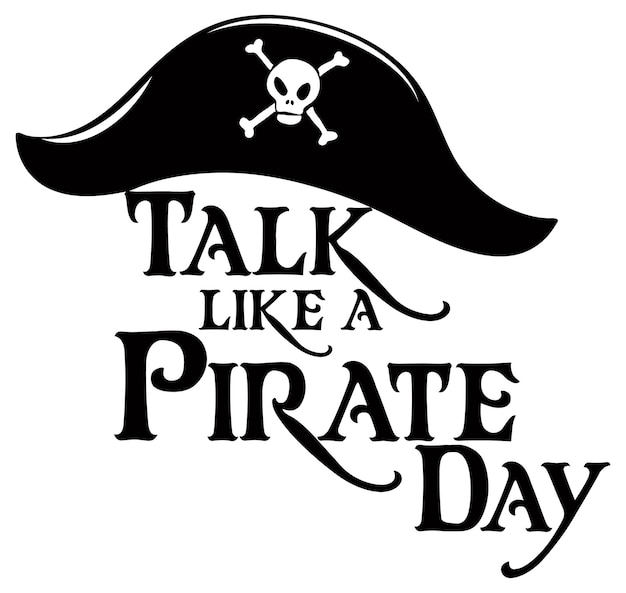 白い背景の上の海賊の帽子と海賊口調日ロゴのように話す 無料のベクター