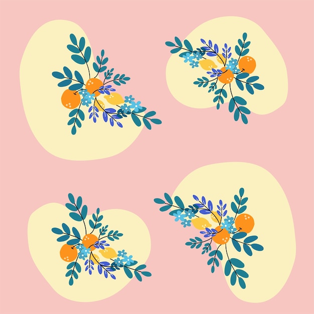 みかん花柄イラストアセット集 プレミアムベクター