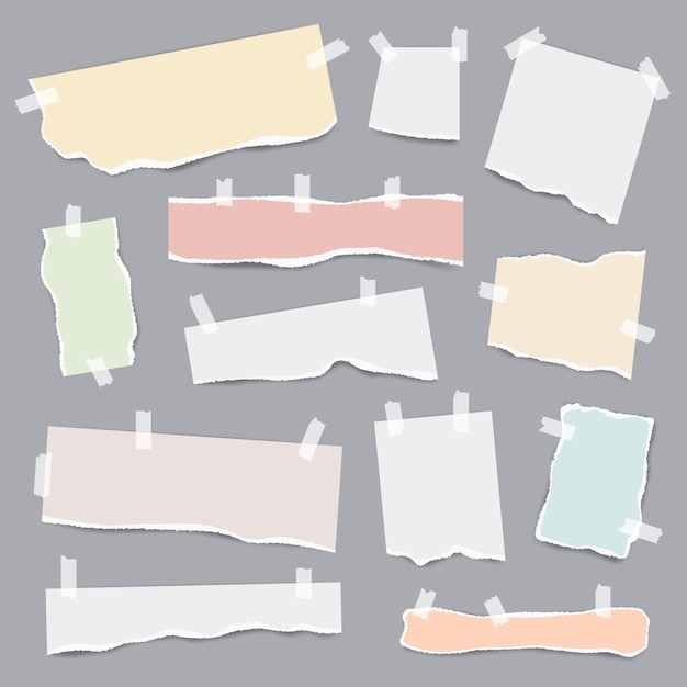 Premium Vector | Taped paper. ripped pieces of white and colored note ...