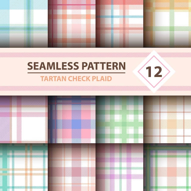 Tartan, merry christmas check plaid seamless patterns. Premium Vector