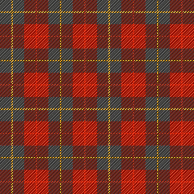 タータンチェック 黒の赤と黄色の色のシームレスなスコットランドパターン プレミアムベクター