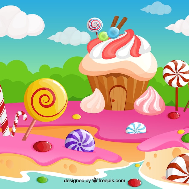 Free Vector | Tasty candy land background in flat style