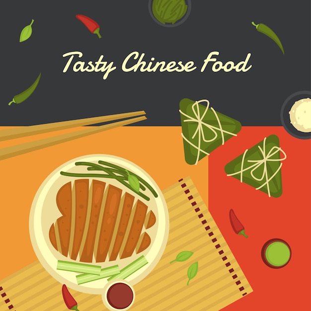 Premium Vector | Tasty chinese food chicken breast and veggies