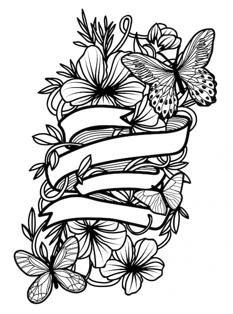 Download Tattoo art butterfly hand drawing and sketch with line art ...