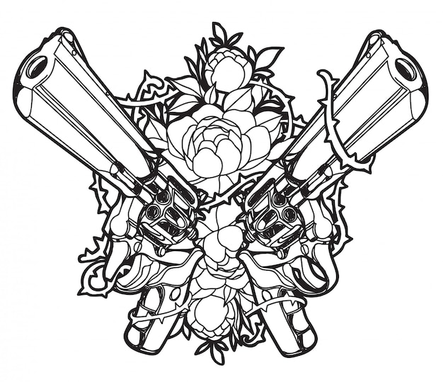 Download Tattoo art guns and flower hand drawing and sketch Vector ...