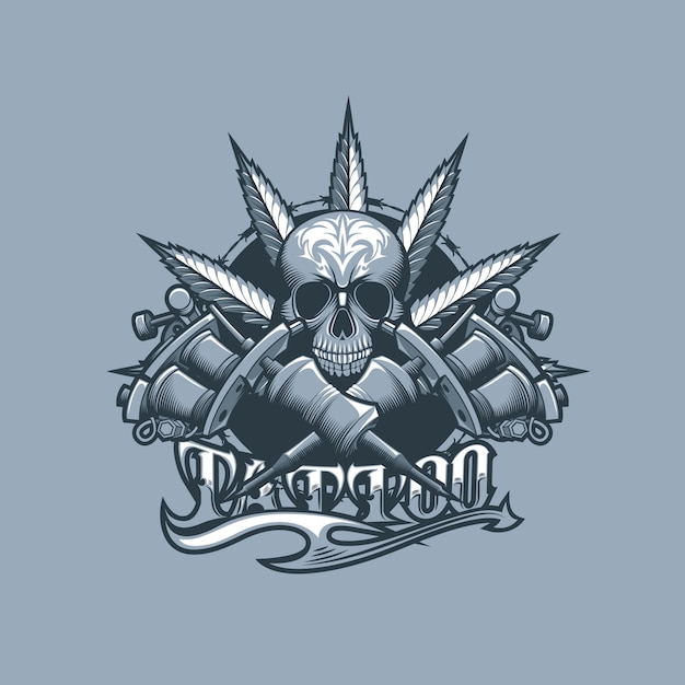 Premium Vector | Tattoo machines, skull and marijuana leaf. monochrome ...