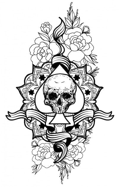 Premium Vector | Tattoo skull and flower