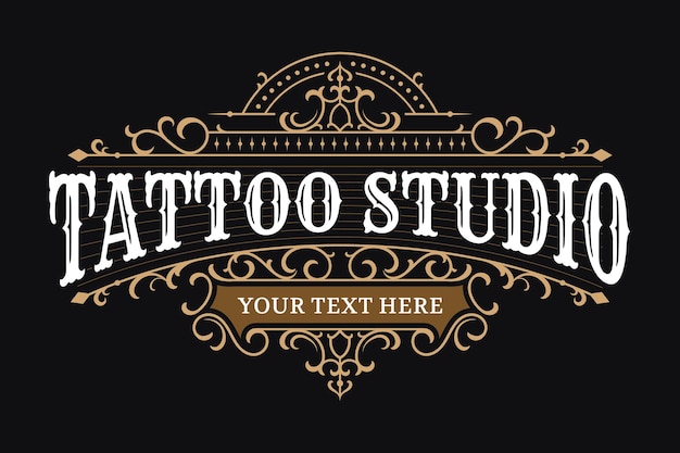 Premium Vector | Tattoo studio vintage lettering logo with decorative ...