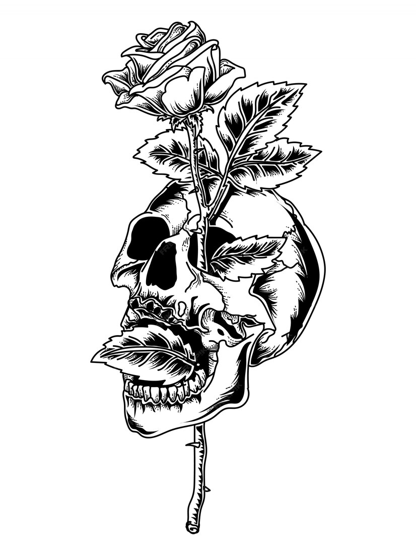 Premium Vector | Tattoo and t shirt design black and white skull and ...