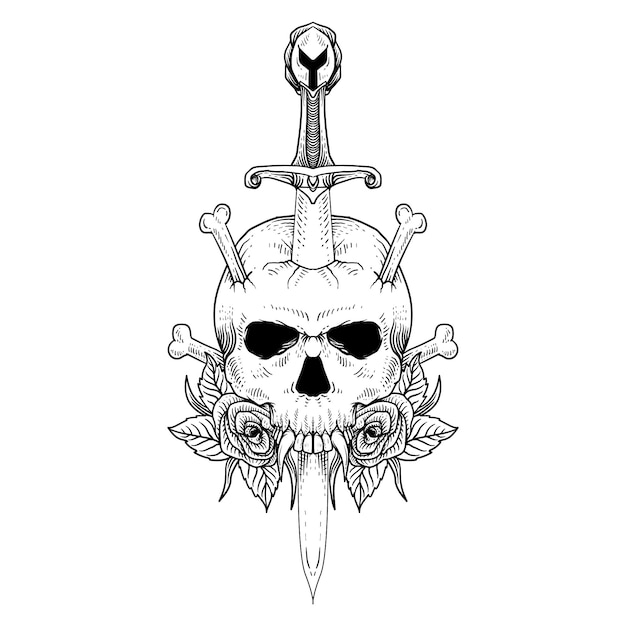 Premium Vector | Tattoo and t shirt design skull and sword