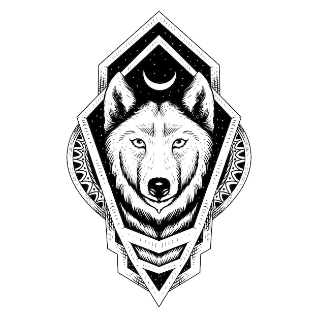 Premium Vector | Tattoo and t shirt design wolf and ornament mandala