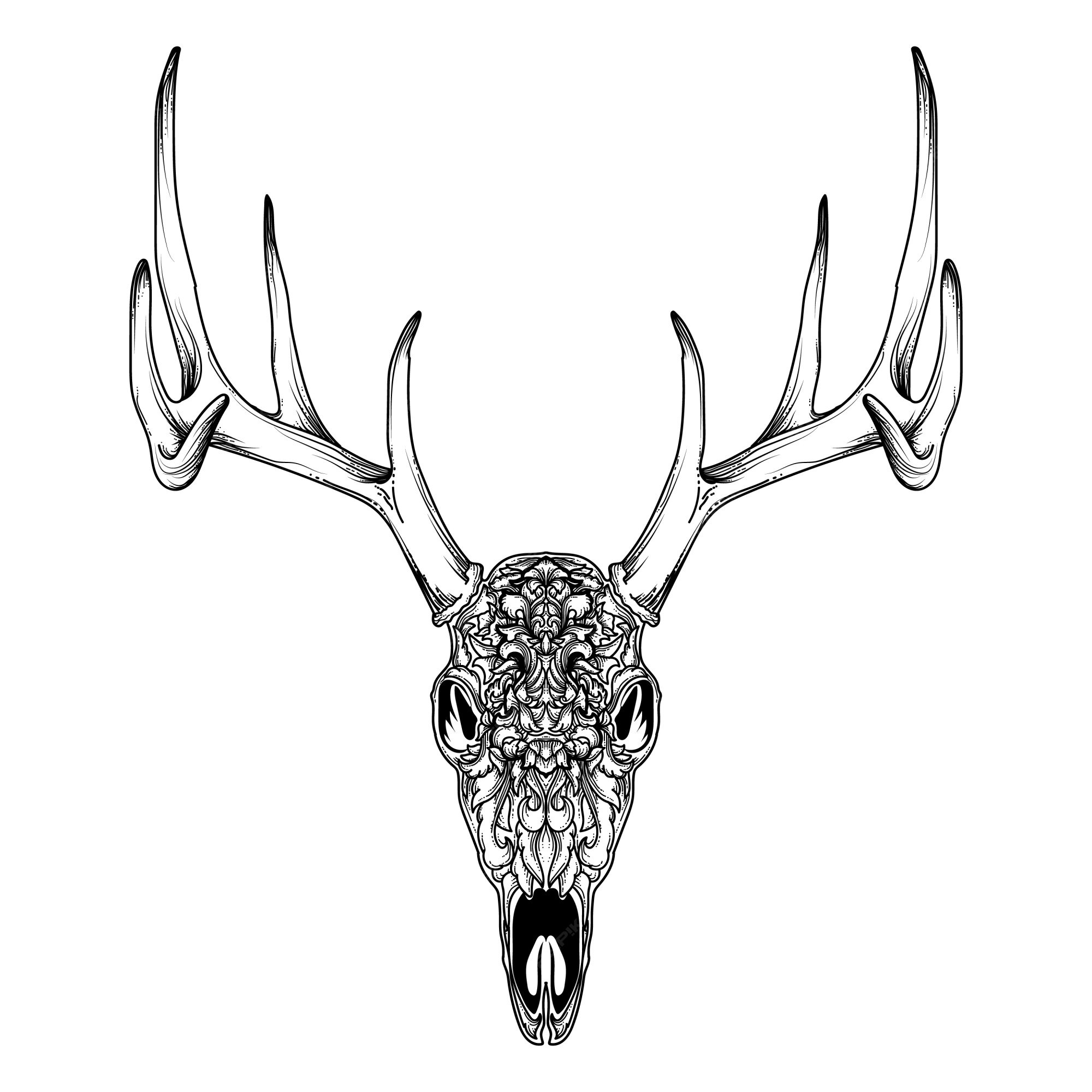 Premium Vector | Tattoo and tshirt design deer skull ornament premium