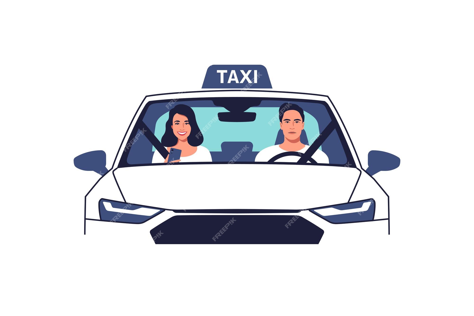 Premium Vector | Taxi driver and a passenger front view illustration