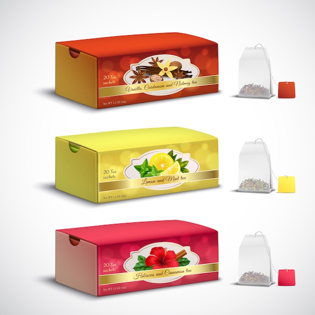 Download Tea bags packaging realistic set Vector | Free Download