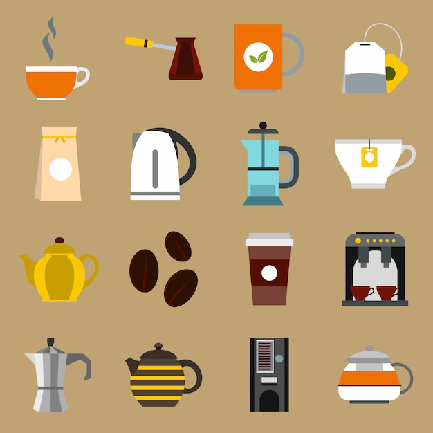 Premium Vector | Tea and coffee icons set