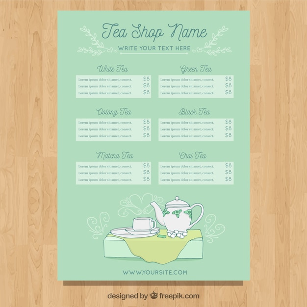 Free Vector Tea menu template with different drinks