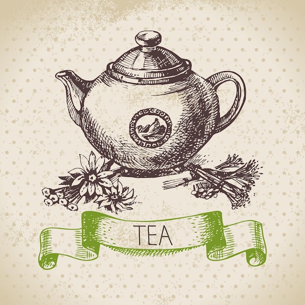 Premium Vector | Tea vintage background. hand drawn sketch illustration ...