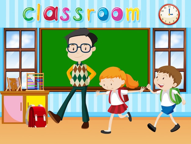 Teacher and students in the classroom
illustration